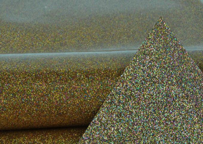 Synthetic Mirror Leather Glitter Fabric Roll / Gold Glitter Fabric 0.4mm Thickness