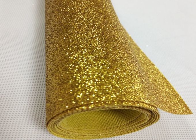 80gsm Champagne Gold Glitter Fabric , Shiny Thick Gold Glitter Fabric