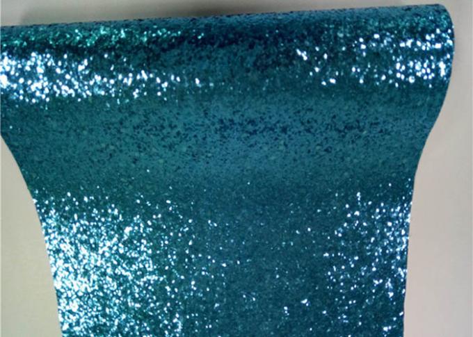 Light Blue Glitter Wallpaper Fabric , PU Fabric Backing Glitter Sparkle Fabric