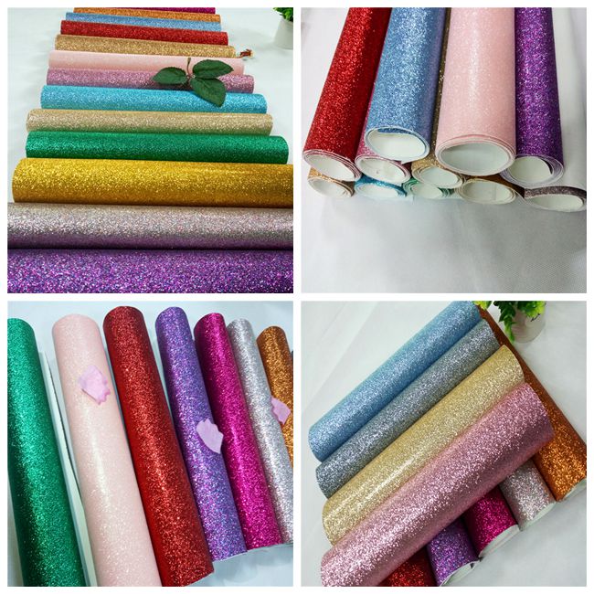 1/128" Glitter Mixed Colors PU Glitter Fabric PU Cloth Backing For Christmas Box