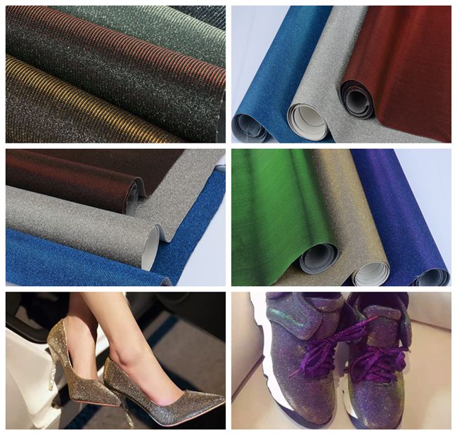 Shiny 54" Width Pu Glitter Mesh Fabric Shoe Material Fabric 50m One Roll