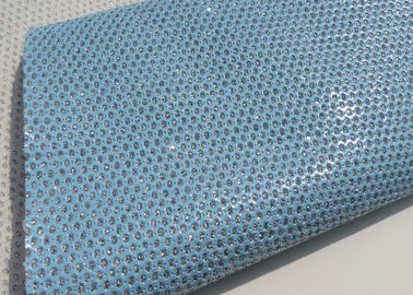China Light Blue Beautiful Perforated Leather Fabric Waterproof Leather Material Fabric supplier